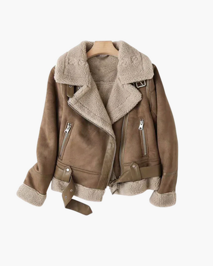 Suede-Look Aviator Jacket with Sherpa Lining and Collar