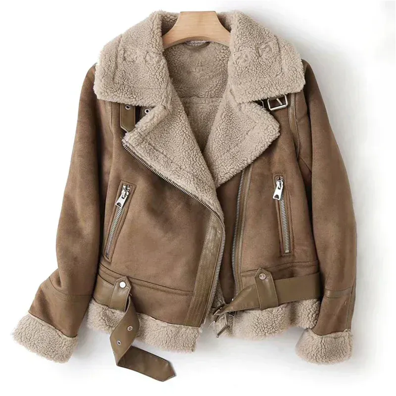 Suede-Look Aviator Jacket with Sherpa Lining and Collar