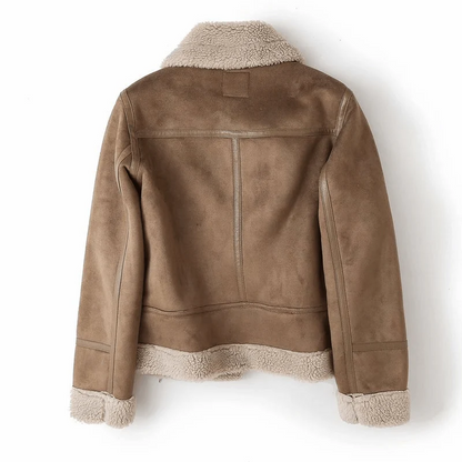 Suede-Look Aviator Jacket with Sherpa Lining and Collar