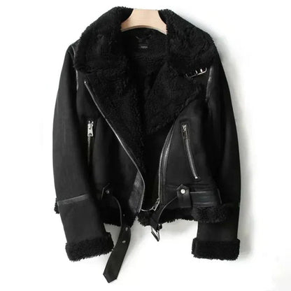Suede-Look Aviator Jacket with Sherpa Lining and Collar
